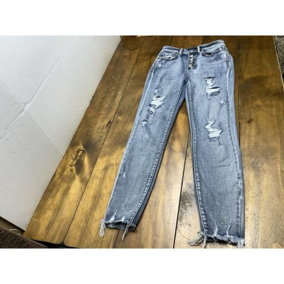 Judy Blue Skinny Fit Distressed Stretch Jeans Womens 3/26 Raw Hem Fly Button - Picture 1 of 11